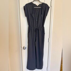 Dark Gray Polyester Button wide leg jumpsuit Jumper